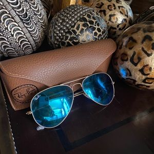 Ray Ban blue gold flash icon aviator sunglasses 55